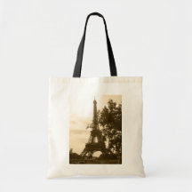 Sepia Eiffel Tower Tote Bags