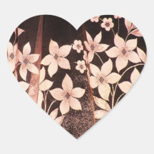 Sepia Flowers Lace Heart Stickers