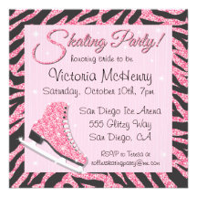 Sequin Glittering Ice Skating Party Invitations