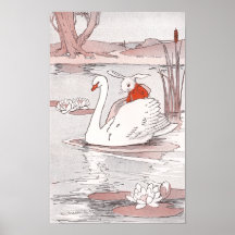 Serene Swan Gives Rabbit a Lift Posters