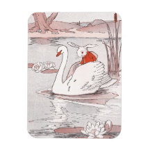 Serene Swan Gives Rabbit a Lift Rectangle Magnet