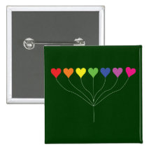 Seven Rainbow Coloured  Heart Balloons Button