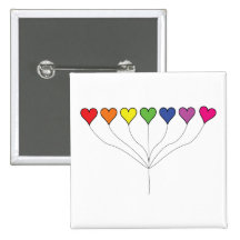 Seven Rainbow Coloured  Heart Balloons Pinback Button