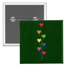 Seven Rainbow Coloured  Heart Balloons Pinback Buttons