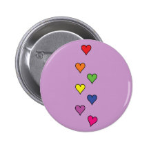 Seven Rainbow Coloured Hearts Pinback Buttons