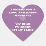 Seven Words For Long and Happy Marriage-any colour Heart Stickers
