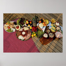 Several deli trays and salads print