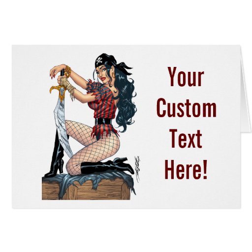 Sexy Pirate Pin-up Girl Customisable by Al Rio Greeting Card