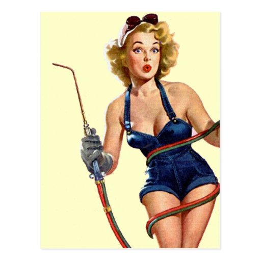 Sexy Vintage Welding Pin Up Woman Post Card