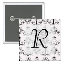 shabby chandelier white black damask buttons