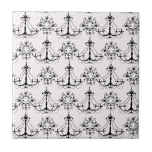 shabby chandelier white black damask ceramic tile