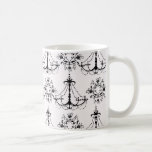shabby chandelier white black damask coffee mugs