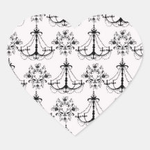 shabby chandelier white black damask heart sticker