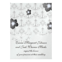 shabby chandelier white black damask custom invitation