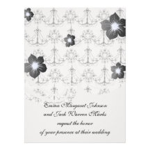 shabby chandelier white black damask personalised announcements