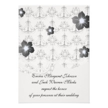 shabby chandelier white black damask personalised invitations