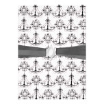 shabby chandelier white black damask custom invitation