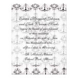 shabby chandelier white black damask invitations
