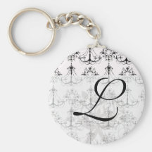 shabby chandelier white black damask key chains