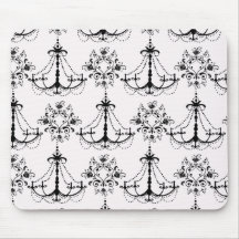 shabby chandelier white black damask mousemats