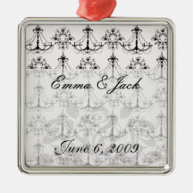 shabby chandelier white black damask ornaments