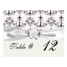 shabby chandelier white black damask pattern post card