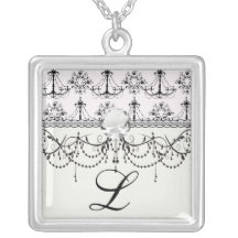 shabby chandelier white black damask pendant