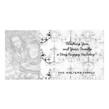 shabby chandelier white black damask customized photo card