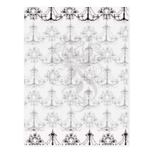 shabby chandelier white black damask postcards