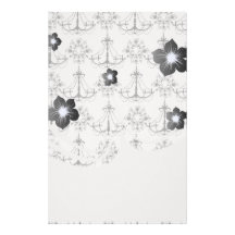 shabby chandelier white black damask custom stationery