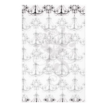 shabby chandelier white black damask customised stationery