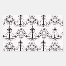 shabby chandelier white black damask rectangle sticker