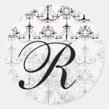 shabby chandelier white black damask sticker
