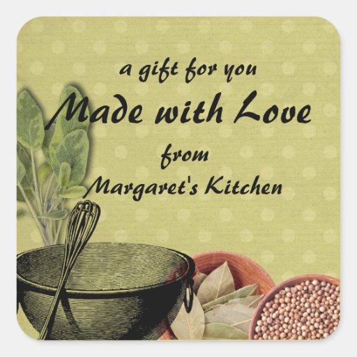 shabby chic bowl whisk herbs spices gift tag label square sticker