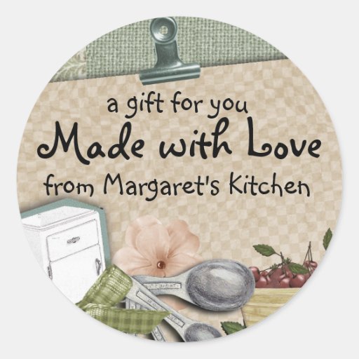 Shabby chic cherry icebox cooking baking gift tag round sticker