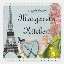 Shabby chic fork knife Eiffel tower gift tag label Stickers
