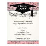 shabby chic grey heart swirl damask on grunge pink invitations