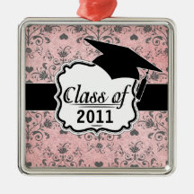 shabby chic grey heart swirl damask on grunge pink christmas ornament