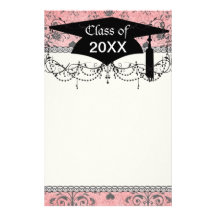 shabby chic grey heart swirl damask on grunge pink custom stationery