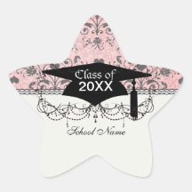 shabby chic grey heart swirl damask on grunge pink star sticker