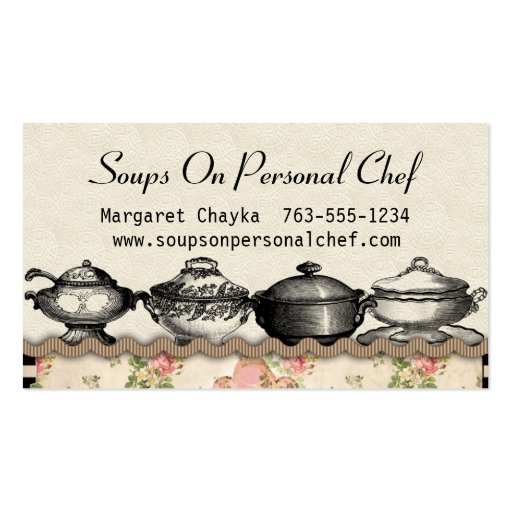 Shabby chic soup terrines chef catering biz cards business card