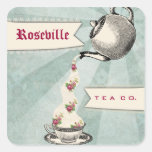 Shabby chic teapot pouring roses teacup gift tag stickers