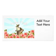 Shabby Chic Vintage Pink and Blue Rabbit and Roses Photo Card Template