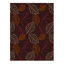 shabby etched leaves on dark brown postcard