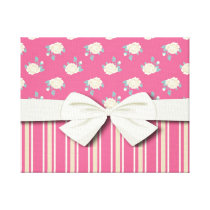 shabby stripes and roses on hot pink canvas prints