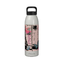 Shabbychic pink Effiel Tower Butterfly Waterbottle Water Bottle