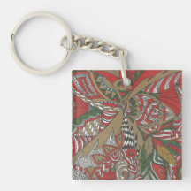 Shades of Red and Gold Square Key Chain