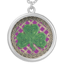 Shamrock And Celtic Knots Necklace Purple