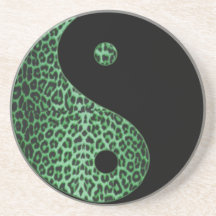 Shamrock Green Leopard and Black Yin-Yang Coasters