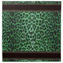 Shamrock Green Leopard with Black and Gold Trim Cloth Napkin